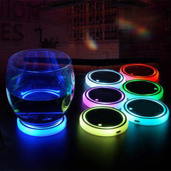 Colorful Cup Holder LED Light-up Coaster Solar & USB Charging Non-slip Coaster Ambient Light For Car Automatically Shopping