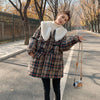 Image of Mid-length Thick Lamb Hair Pie Overcoming The Waist And Velvet Plaid Jacket Shopping