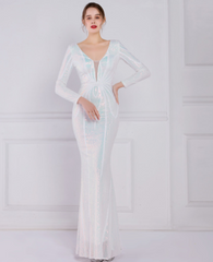 New Banquet Elegant Long-sleeved Sequined Aura Queen Fishtail Dress