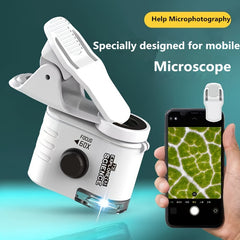 Mini Mobile Phone Microscope, 60x Pocket Microscope, Handheld Portable LED Lighted Magnification Endoscope With A Mobile Phone Adapter Clip Shopping