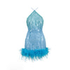 Image of Women's Fashion French Sequined Suspender Feather Dress Shopping