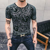 Image of Men's Gold Velvet Ice Silk Cut-out Breathable Short Sleeve Round Neck T-shirt Shopping