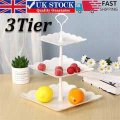 3Tier Cake Stand Afternoon Tea Wedding Party Plates Tableware Embossed Tray UK Shopping