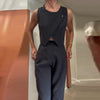 Image of Women's Solid Color Round Neck Top Straight-leg Pants Suit Shopping