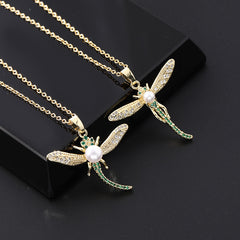 European And American Fashion Normcore Style Colorful Pearl Zircon Dragonfly Necklace Shopping