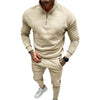 Image of Men's Casual Fleece-lined Solid Color Top And Trousers Suit Shopping