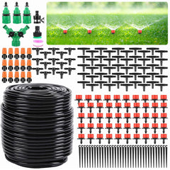 Garden Drip Irrigation Kit,164FT Greenhouse Micro Automatic Drip Irrigation System Kit With Blank Distribution Tubing Hose Adjustable Patio Misting Nozzle Emitters Sprinkler Barb Shopping