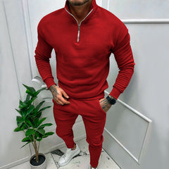 Men's Casual Fleece-lined Solid Color Top And Trousers Suit Shopping