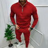 Image of Men's Casual Fleece-lined Solid Color Top And Trousers Suit Shopping