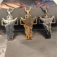 Hip Hop Stainless Steel Cross Shelf Decorative Pendant Hollow Retro Titanium Steel Necklace Shopping