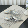 Image of Rivet Metal Buckle Cross Strap Square Heel Slippers All-match Closed Toe Half Shopping