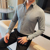 Image of British Style Spring Men's Long Sleeve Shirt Business Casual Solid Color Shopping