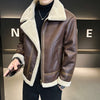 Image of Fur Integrated Motorcycle Jacket Men's Fleece-lined Thickened Leather Jacket Shopping