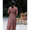 Image of Floral Ramie Dress Women's Round Neck Mid-sleeve Lace-up Waist Shopping