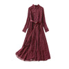 Image of Elegant Pleated Skirt Retro Temperament Wine Red Polka Dots Shopping