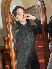 Improved Black High-end Cheongsam New Chinese Dress