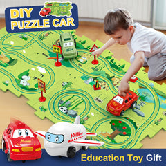 Children Puzzle Electric Railroad Speeder DIY Assembly Electric Car Automatic Rail City Scene Construction Education Toy Gift Shopping