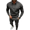 Image of Men's Casual Fleece-lined Solid Color Top And Trousers Suit Shopping