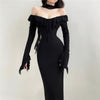 Image of Long Sleeve Off Shoulder High Waist Sheath Dress Shopping