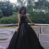 Image of Women's Black Bra Simple Satin Long Ground Length Evening Dress Shopping