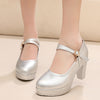 Image of Round Toe Shallow Mouth High Heel Thick Bottom Waterproof Platform Shoes Shopping