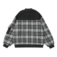 Color Contrast Patchwork Plaid Lamb Wool Coat For Men