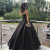 Image of Women's Black Bra Simple Satin Long Ground Length Evening Dress Shopping