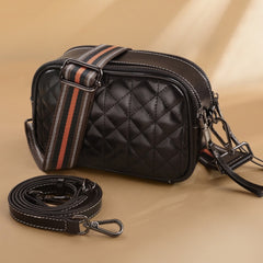 Image of Luggage Leather Small Solid Color Square Bag Leather Sewing Line Women's Cross-body Bag